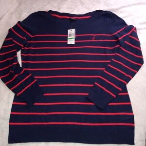 Nautica Navy and Red Striped Pullover